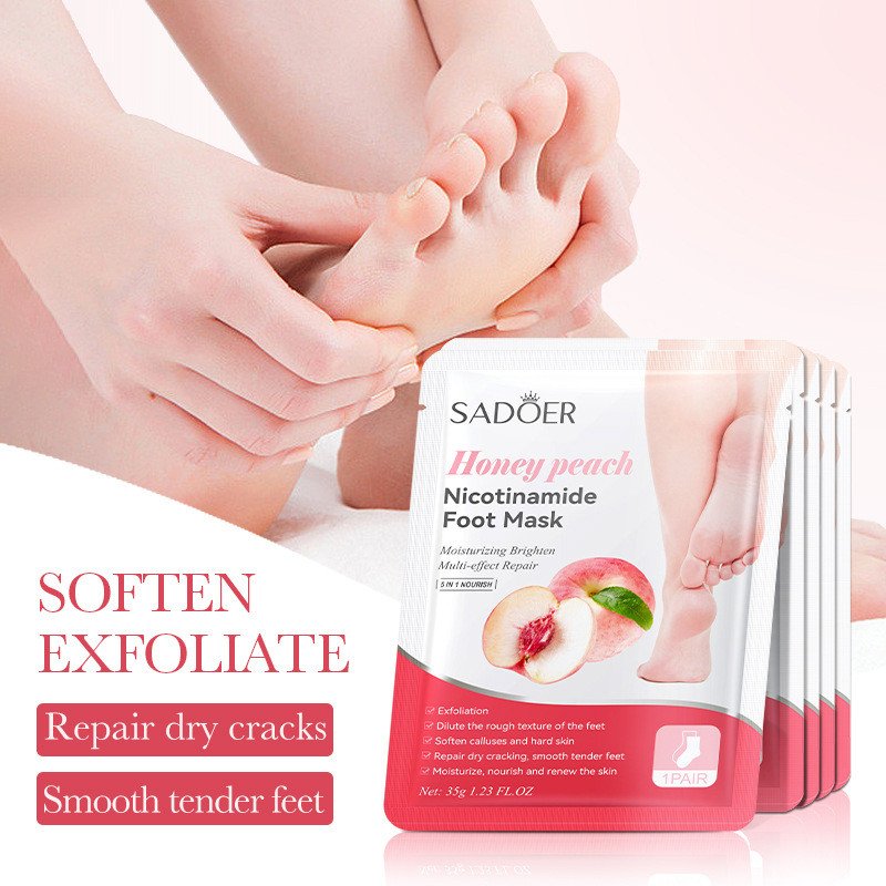 Hot Sale SADOER Soften Calluses And Hard Skin Exfoliating Anti Crack Moisturizing Fruit Extract Nicotinamide Peeling Foot Mask