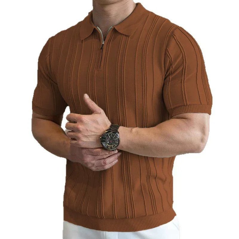 M-3XL Half Zip Polo Shirt Men's Short Sleeved Collar Knitted Top Men's T-shirt