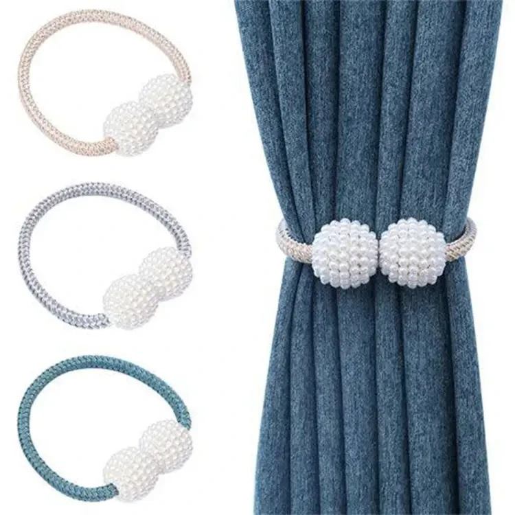 2 PCS Magnetic Pearl Curtain Buckle Magnetic Curtain Tiebacks Convenient Drape Tie European Style Decorative Weave Rope Curtain