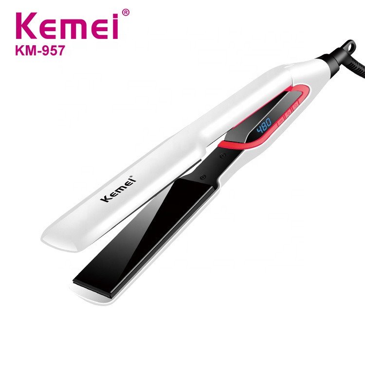 KM 957 Salon Styler Hairdressing Electric Hair Straightener Aluminum Fast Heating Straight Hairbrush With Digital Display