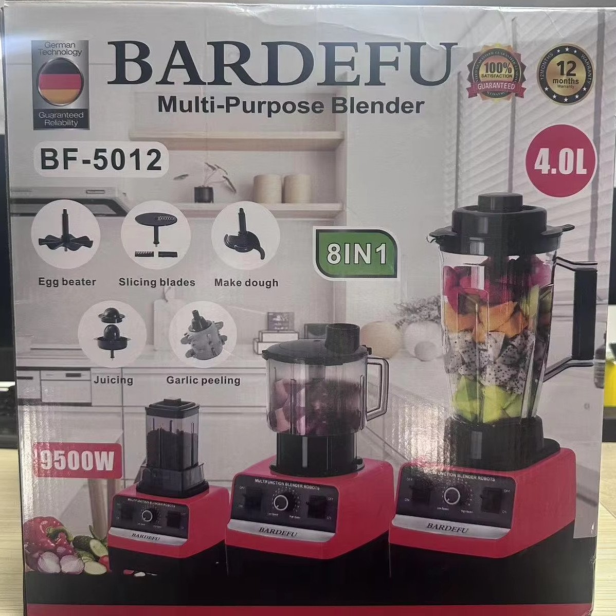Heavy Duty Juice Fruit Mixeur 9500w Silver crest BF 5012 8 in 1 Fresh Juicer Smoothie Mixer 4L Blender Machine