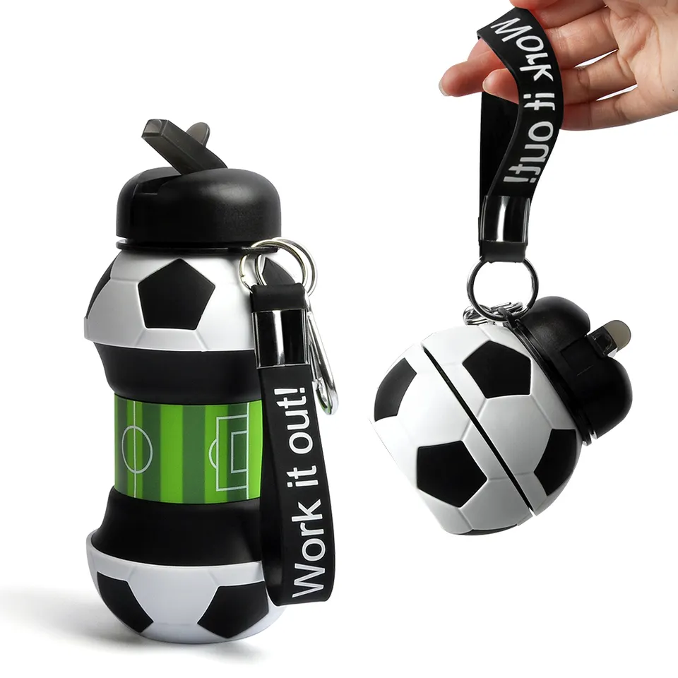 Patent Reusable Eco-Friendly BPA Free Sports Football Soccer Cute Silicone Gourd Folding Collapsible Children Kids Water Bottle
