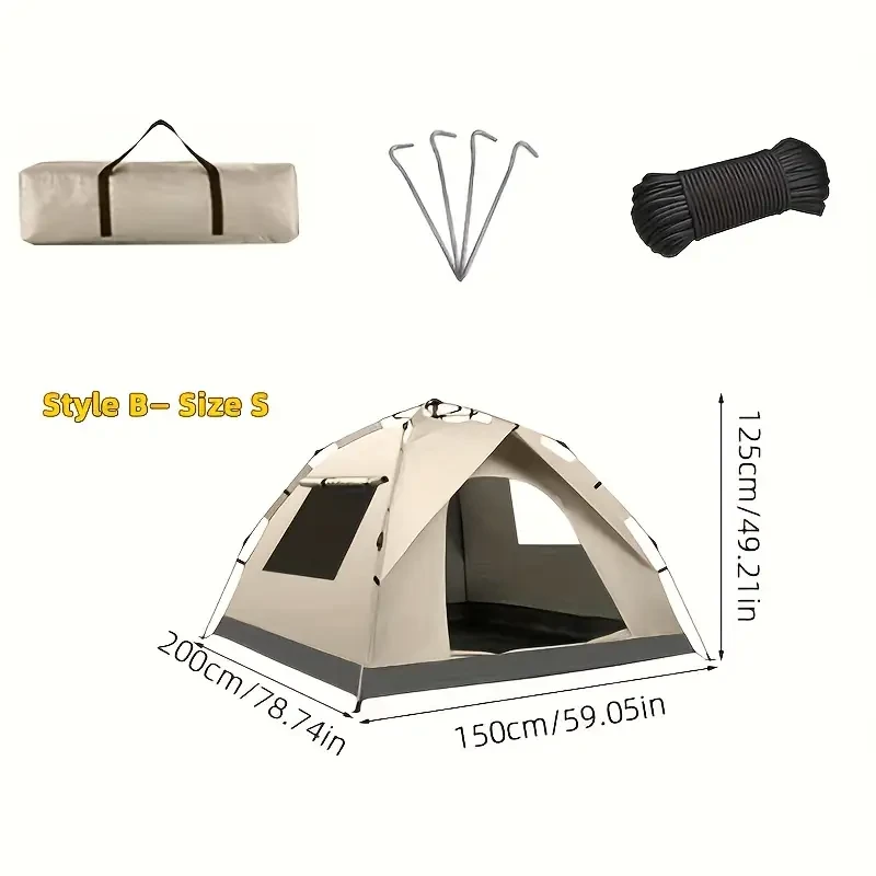 One-Click Setup Portable Double Door Tent with Two Windows, Fully Automatic Quick-Pitch Camping Tent for 2-3/3-4 People
