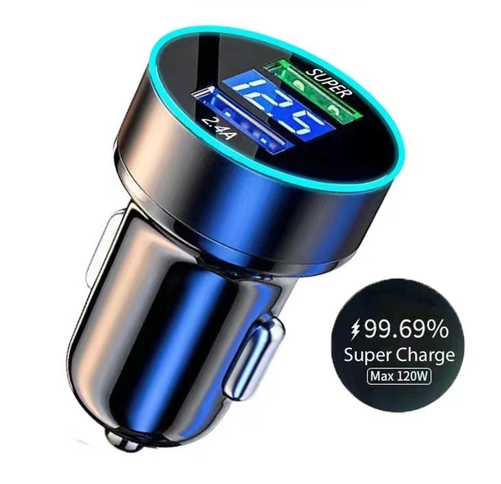 USB Car Charger Dual Ports 120W Super Fast Charging Adapter for Samsung for Galaxy for Xiaomi for iPhone 13 12 11 Pro Max 7 8 Pl