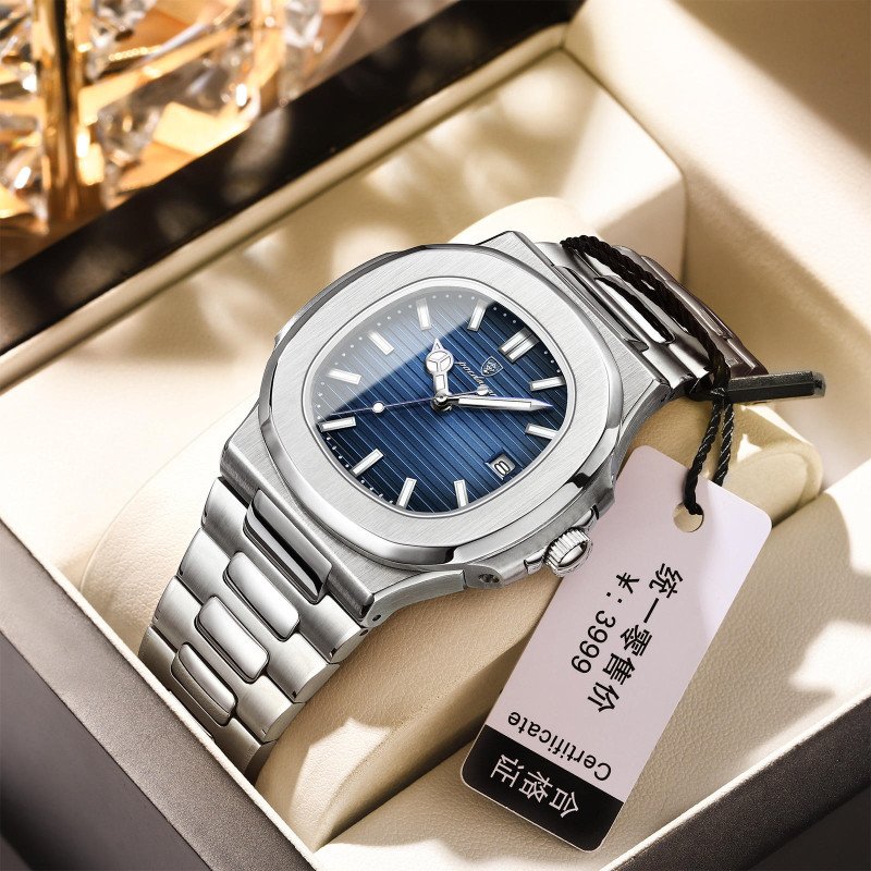 2023 New POEDAGAR 613 Watch Business Waterproof Male Clock Luminous Date Stainless Steel Square Quartz Men Watch