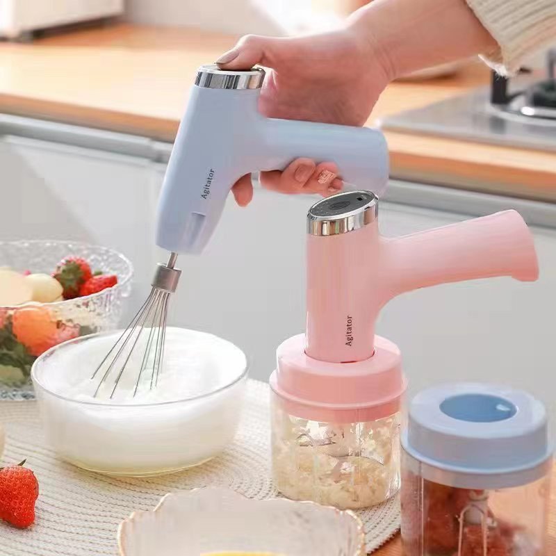 Household Wireless Usb Semi Automatic 2In1 Egg Whisk Beater Electric Mini Food Garlic Chopper Egg Mixer Beater