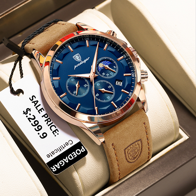 Poedagar Luxury Men Wrist Watch Sports Leather Men Quartz Watch Waterproof Luminous Calendar Chronograph Watches for Men