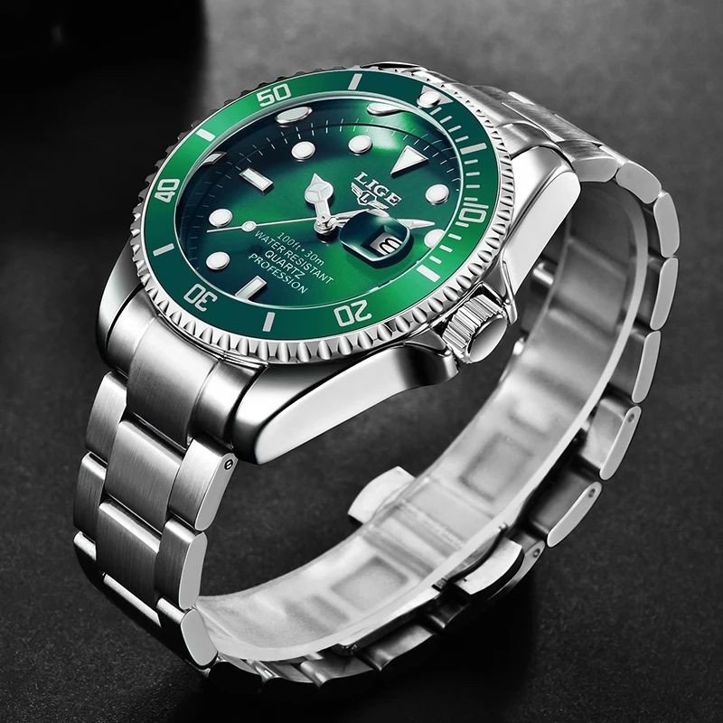 LIGE 10045 New Fashion Mens Watches with Stainless Steel Top Brand Luxury Sports Chronograph Quartz Watch Men Relogio Masculino