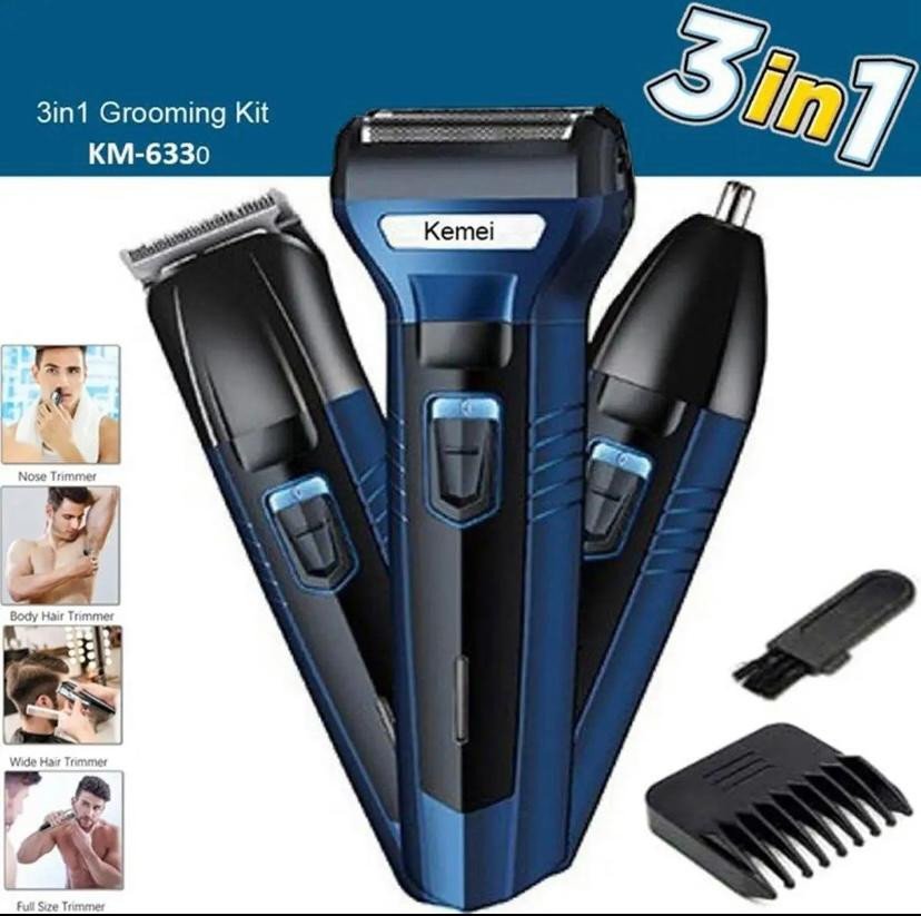 Kemei 3 In 1 Rechargeable Hair Clipper Shaver Beard Styling Hair Removal Machine for men - KM-633065586332 - Blue
