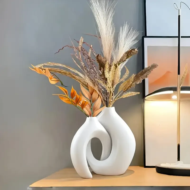 2pcs Set of Plastic Vase, Bohemian Style Decorative Vase, Geometric Pattern Plastic Vase, Nordic Heart Shaped Vase, Simple Decorative Vase for Hydroponic Flowers And Dried Flowers