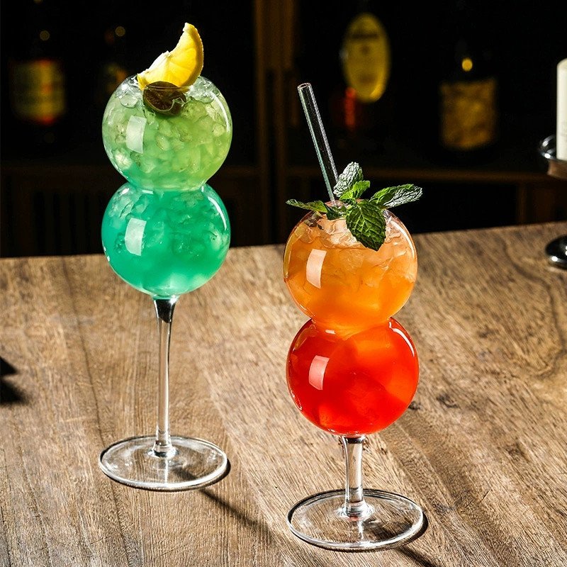 Custom Logo Hand-Blown Transparent Modern Design High Borosilicate Glass Goblet Red Wine Glass Cup in Gourd Shape for Parties