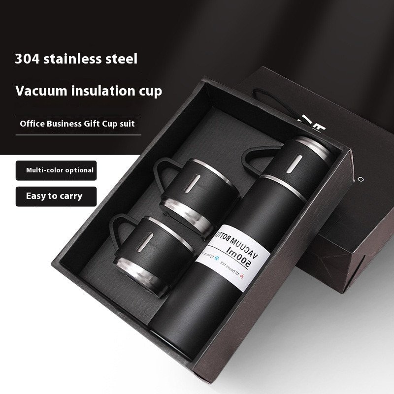 High Quality 500ml 304 Stainless Steel Vacuum Flask Business Custom Logo Thermos Set with One Cup Two Lids Gift Box for Travel