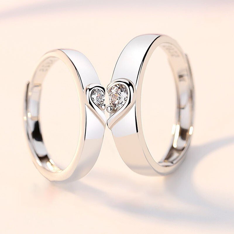 New 2Pcs Love Heart Zircon Couple Rings Set Fashion Lover Bridal Wedding Engagement Valentine's Day Ring Jewelry Gifts