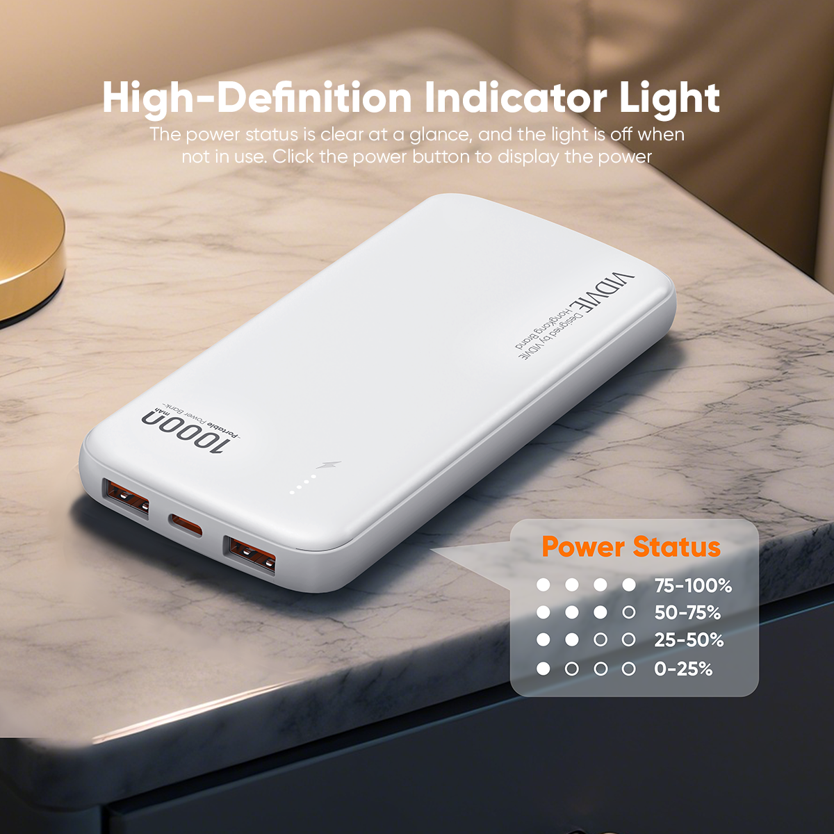 VIDVIE High Cost-effective Mobile Battery Simple Business Style Portable Outdoor Double USB Output 10000MAH Powerbank