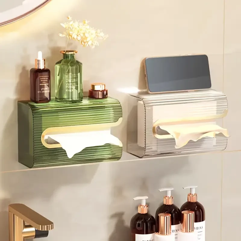 Modern Wall-Mounted Tissue Box with Sleek Design - Plastic, No-Drill Installation for Bathroom, Kitchen