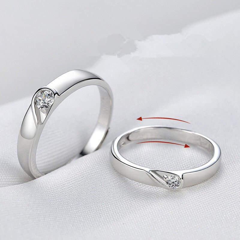 New 2Pcs Love Heart Zircon Couple Rings Set Fashion Lover Bridal Wedding Engagement Valentine's Day Ring Jewelry Gifts