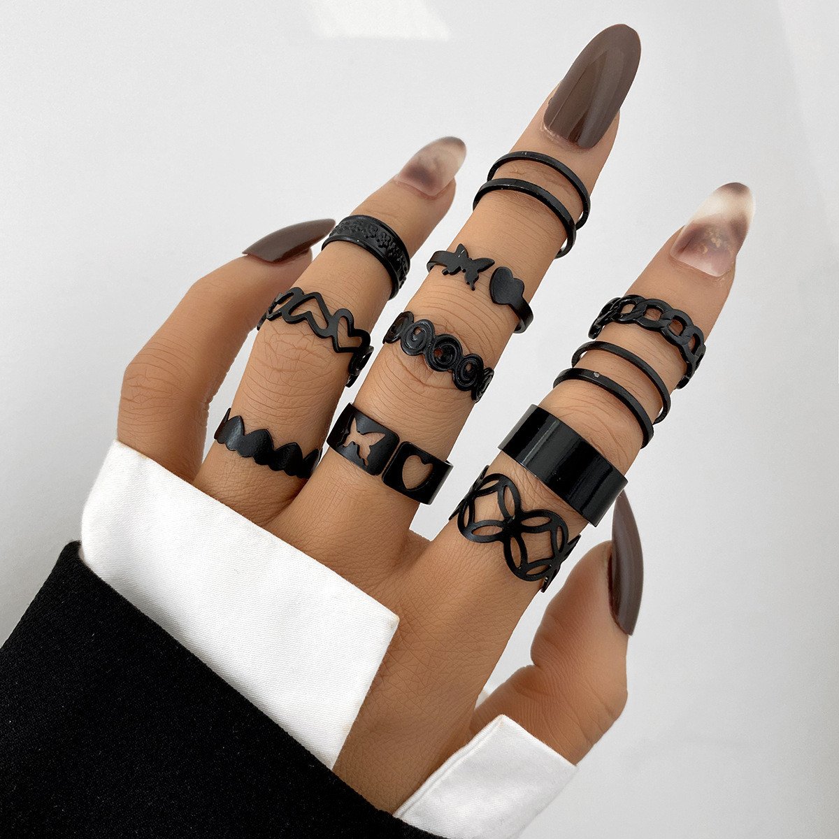 smart rings For Women Men Creative personality retro 11 piece set Punk Simple Black Butterfly Ring