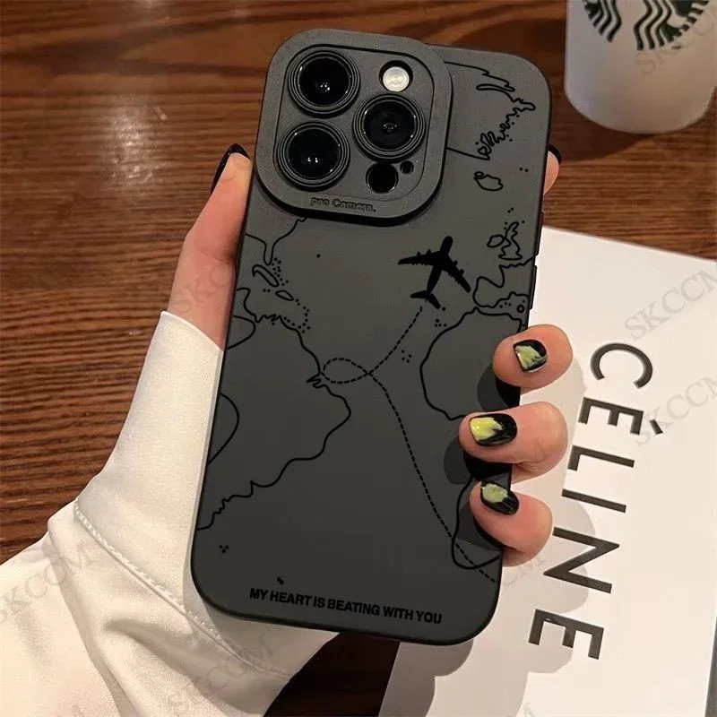 Travel-nspired Airplane Route Desian Phone Case For iPhone 16 15 14 13 12 11 Pro Max Mini 8 7 Plus X XR XS Soft Silicone Covers