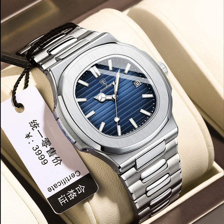 2023 New POEDAGAR 613 Watch Business Waterproof Male Clock Luminous Date Stainless Steel Square Quartz Men Watch