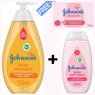 Johnson Gift Set, Shampoo 750ml, Lotion 200ml with Free Gift Johnson Soap.