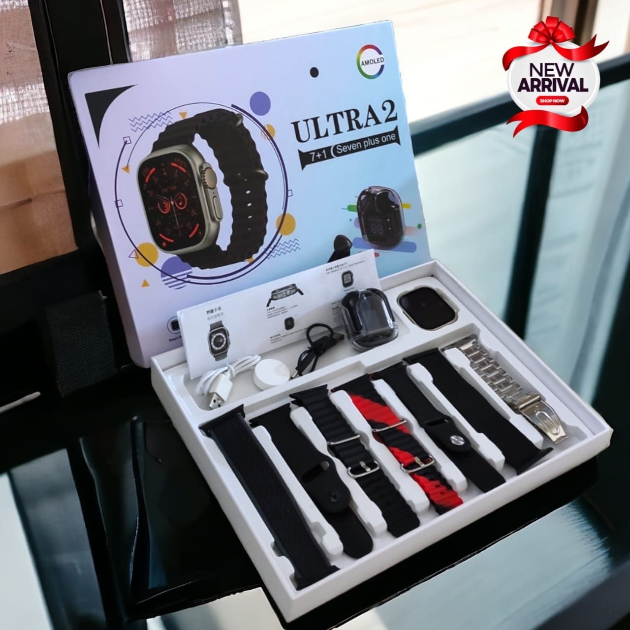 NEW ARRIVAL WATCH     i 36 ULTRA 2    ULTRA WITH AIRPODS      AIR 31 EARPHONES            7 in 1  SMART WATCH