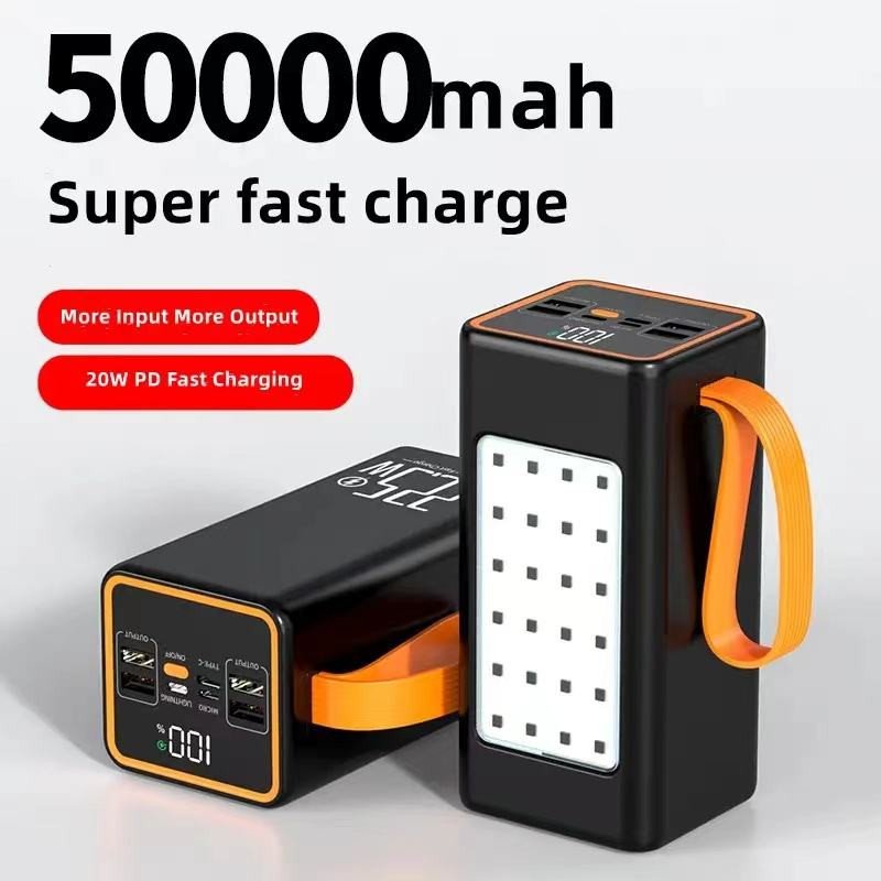 New Large Capacity 50000mah Power Bank LED Outdoor Light PD 66W Lithium Battery Fast Charging Factory Price Best 4USB+PD