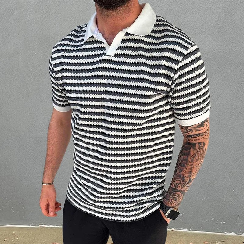 2024 Thin Colour Blocking Jersey Collar Short Sleeve Slim Pullover Shirt for Summer