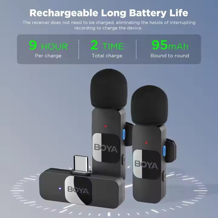 BY-V20 Microphone Wireless Microphone Lavalier 2.4GHz Portable Mic for Smartphone Wireless Recording