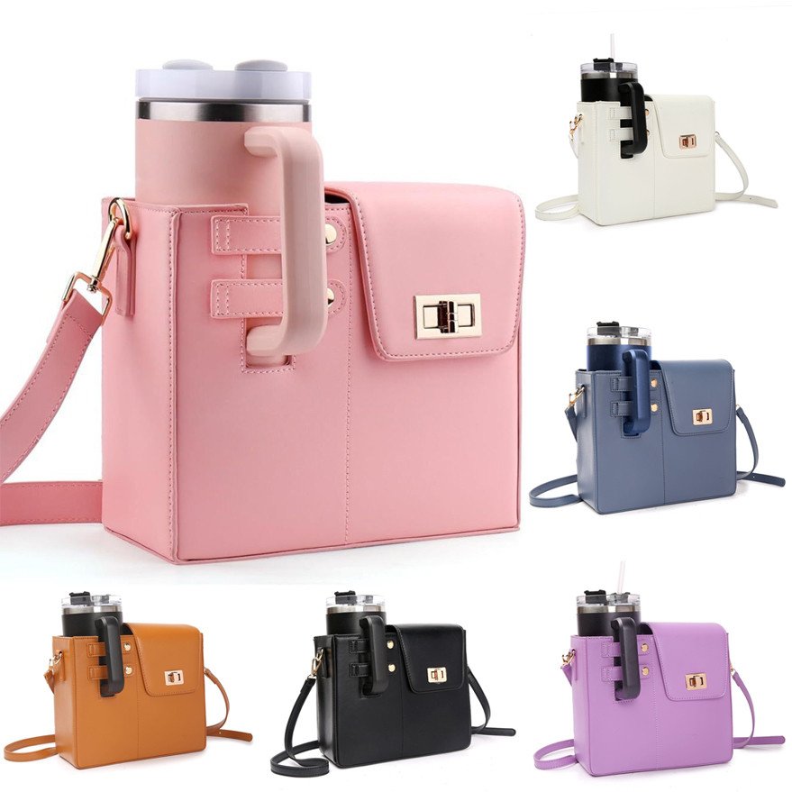 Sport Running Crossbody Water Bottle Sling Carrier Cover PU Leather Cup Holder Drink Bottle Cooler Bag With Strap