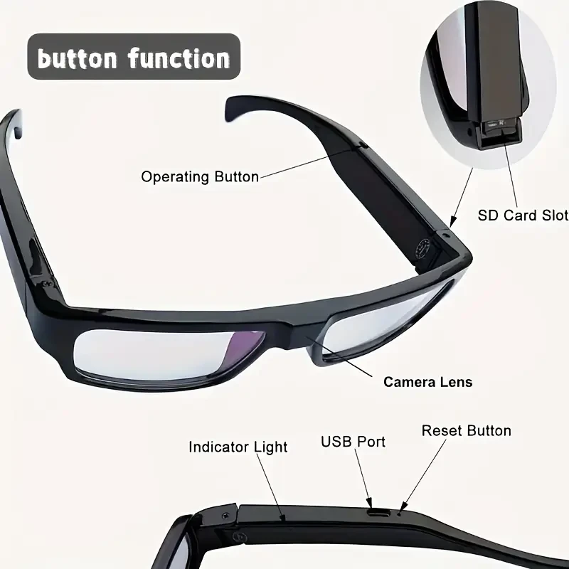 1pc HD Video Glasses Camera - 1080p Portable Digital Video Recorder with 64GB Memory Card,