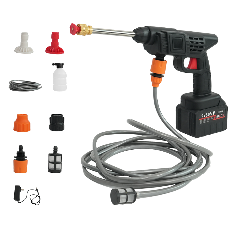 High-Pressure Cordless Electric Car Washer 24V/48V/96V Lithium Battery Wireless Cleaning Function with Steel Tool Kit