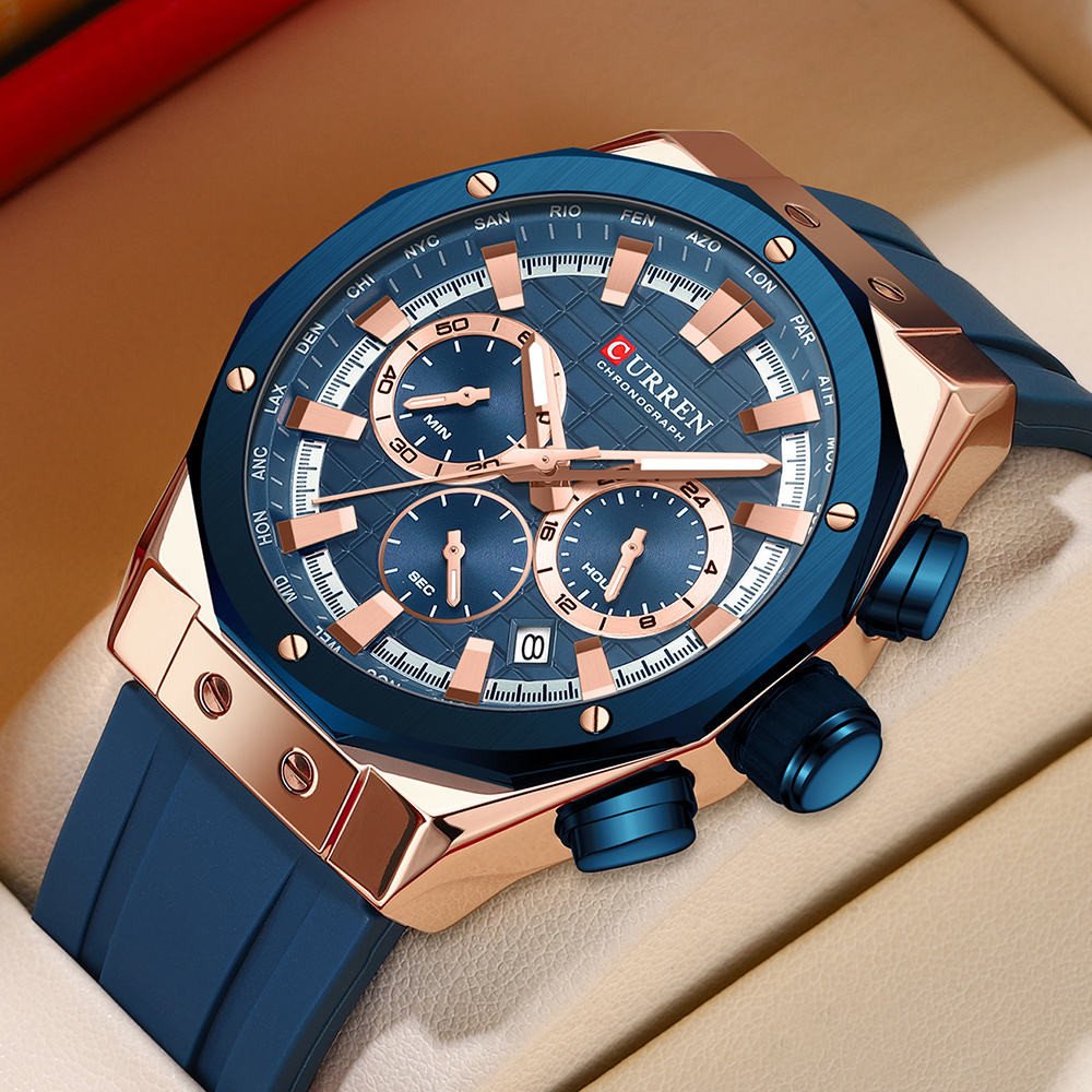 New CURREN 8462 Fashion Men Watches Luxury Silicone Sport Watch Men Quartz Date Clock Waterproof Wristwatch Chronograph Clock