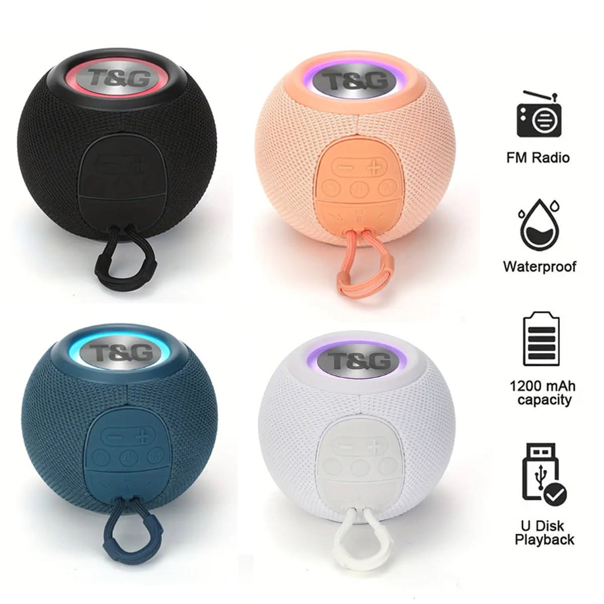 TG337 BlueTooth Speaker Wireless Colorful Lamp Fabric USB TF Aux Subwoofer Outdoor Portable Mini Speaker