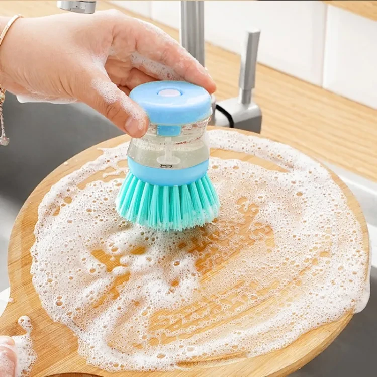 Scrub Kitchen wash tool and dishwashing brush for kitchen cleaning brush and Pot dish plastic brush with washing up liquid for self dispensing cleaning brush Soap dispenser brush