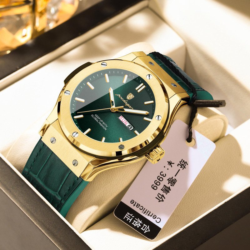 POEDAGAR 952 New Luxury Original Leather Strap Men's Quartz Watch Waterproof Luminous Wristwatch Calendar Watch for Men Reloj