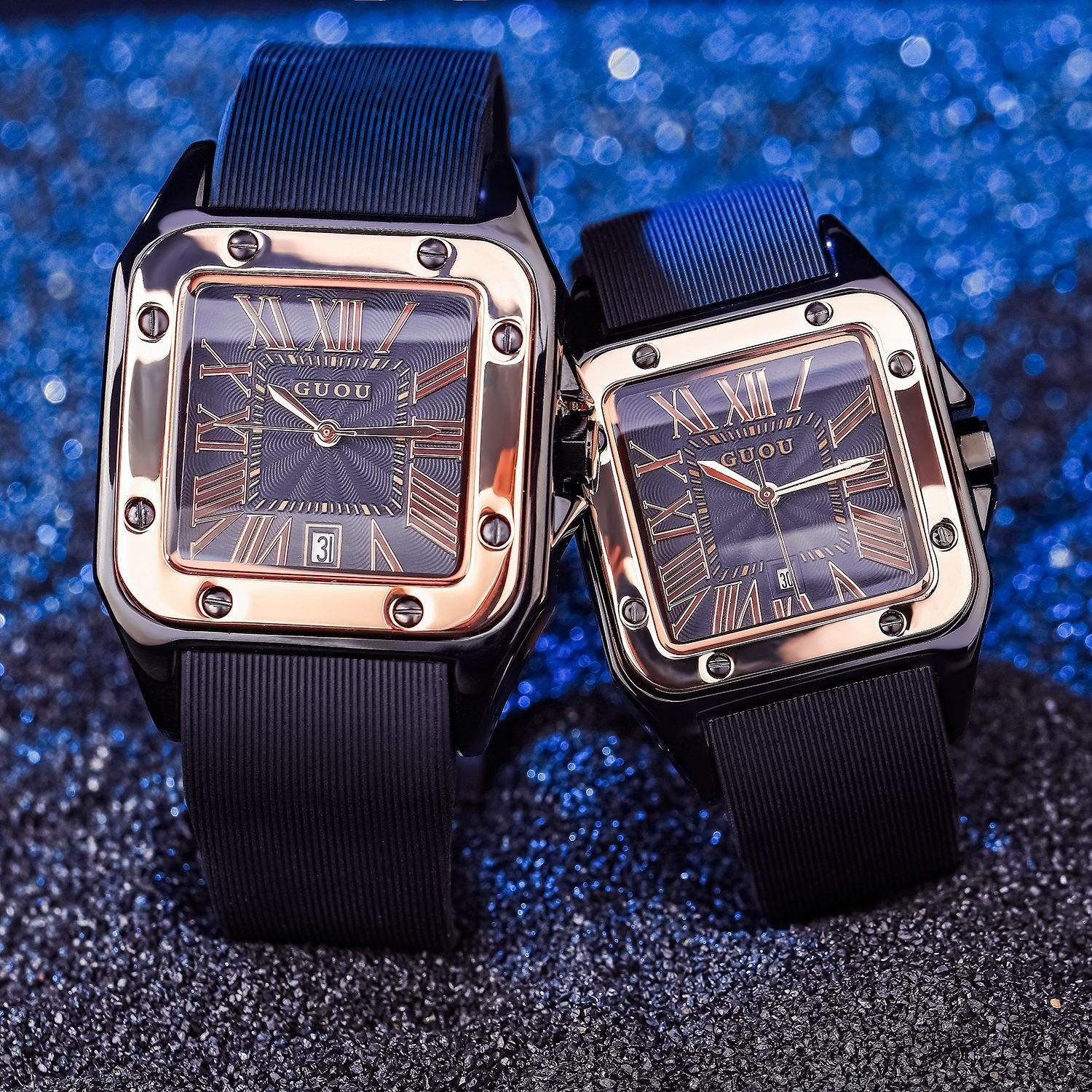 GUOU Luxury Big Dial Quartz Silicon Band Watch Women 37MM Square Rubber Strap Calendar Charm Ladies Wrist Watches Korean Style