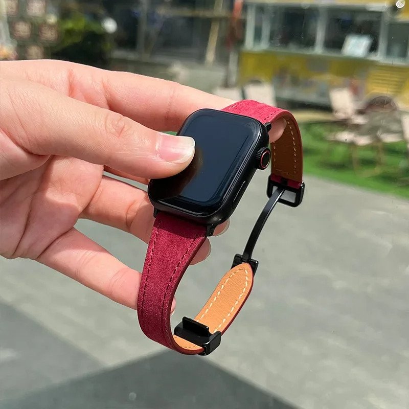 Foldable Buckle Leather Belt Precision Woven Watchband for Apple Watch IWatch9 Small Waist Elegant Design Compatible with Apple