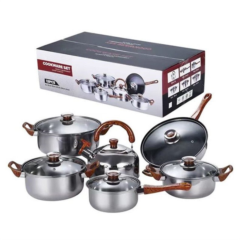 Lovfe FACTORY Wholesale 12pcs Nonstick Stainless Steel Induction Pots and Pans Set Kitchen Cookware Set Juego De Utensilios