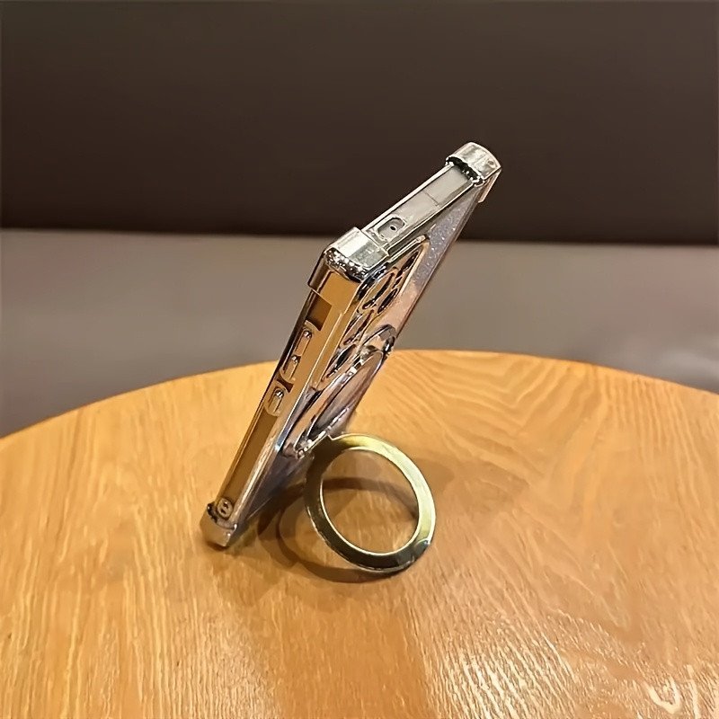 A Luxurious, Gold-Plated, Sparkling Gradient Transparent Phone Case with a Magnetic Cute Round Stand,