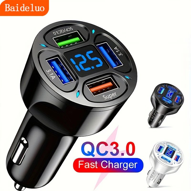 4USB Superschnelllade-Autoladegerät, iPhone-Telefonadapter, Samsung, Huawei, Xiaomi, One Tow Four QC3.0, 3.1A Netzteil