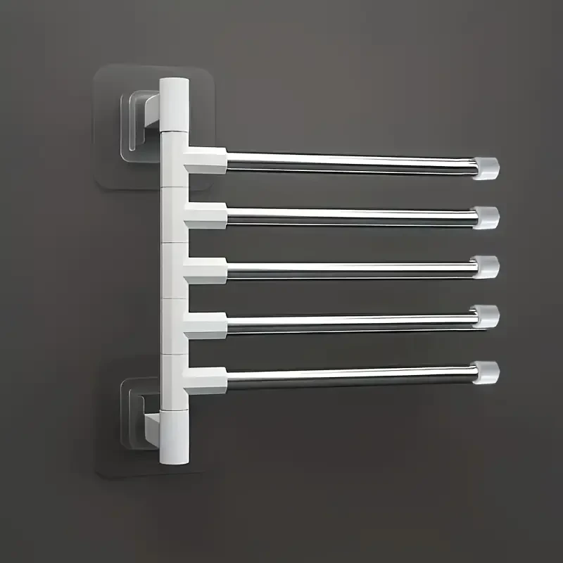 1pc Modern Wall-Mounted Bathroom Towel Rack with 180° Rotating Hooks