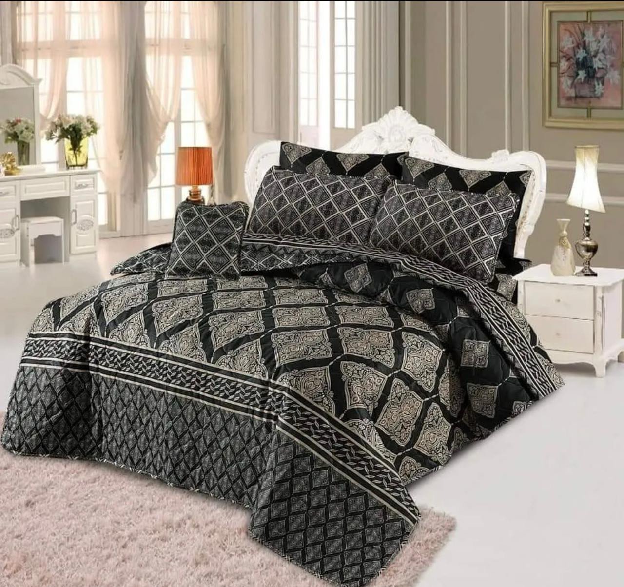 Latest Attractive Design 7PC Printed SaloniKa Cotton Comforter Set for Double Bed - Summer Collection, Best Quality, Multi Colors