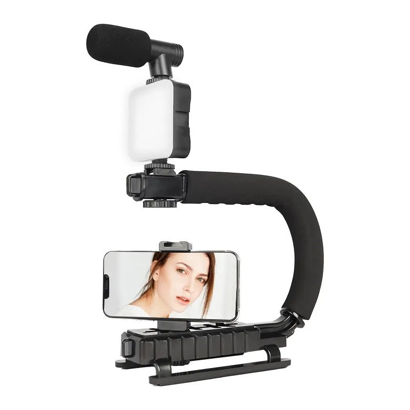 2024 Vlog DV Fill Light Stabilizer Set C-Shaped Sponge Grip Volg Mic Mobile Phone Tracking Bracket Portable U-Shaped Handheld