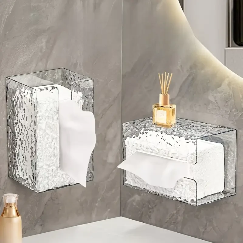 1pc Luxury Glacier Water Ripple Design Tissue Holder - U-Shaped, Large Opening, Wall-Mounted, No-Drill