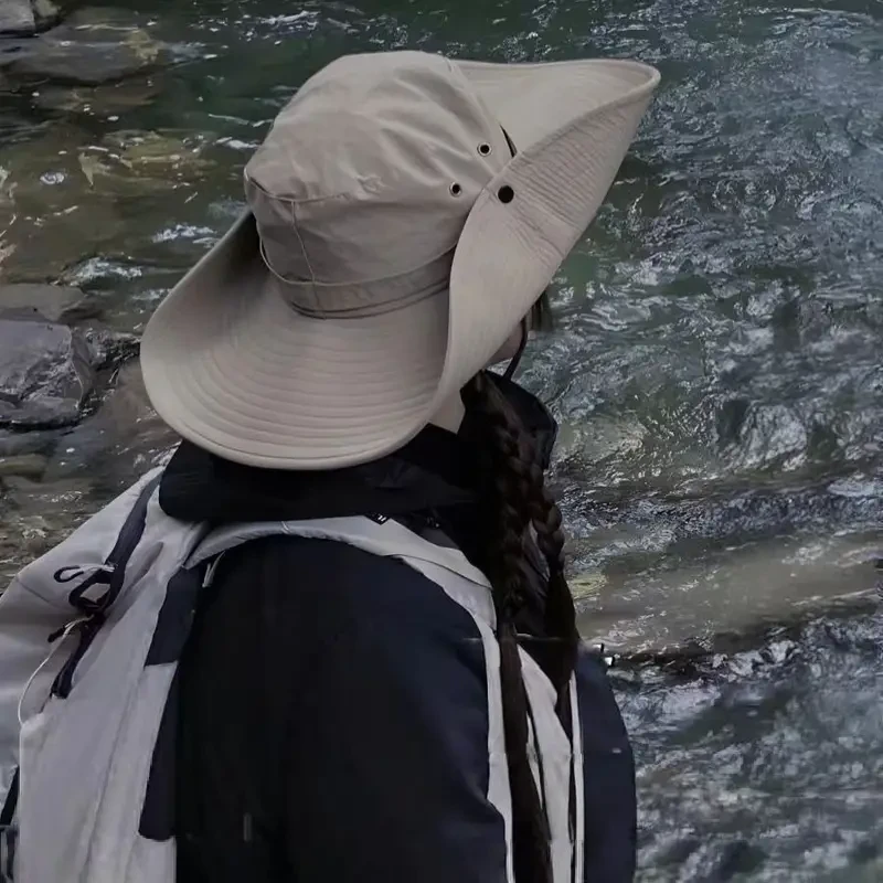 Men's Breathable Wide Brim Sun Hat, Adjustable Buckle Closure, Solid Color, Outdoor Hiking & Recreation Hat with Non- Polyester Fabric