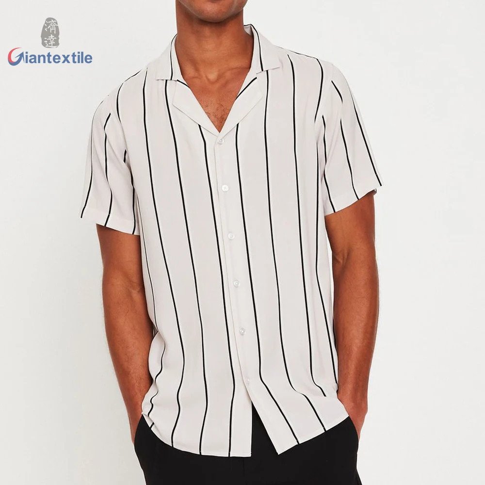 Elegant Light Color Men's Soft Pure Viscose Vertical Stripe Hawaiian Shirt in European Size for Men