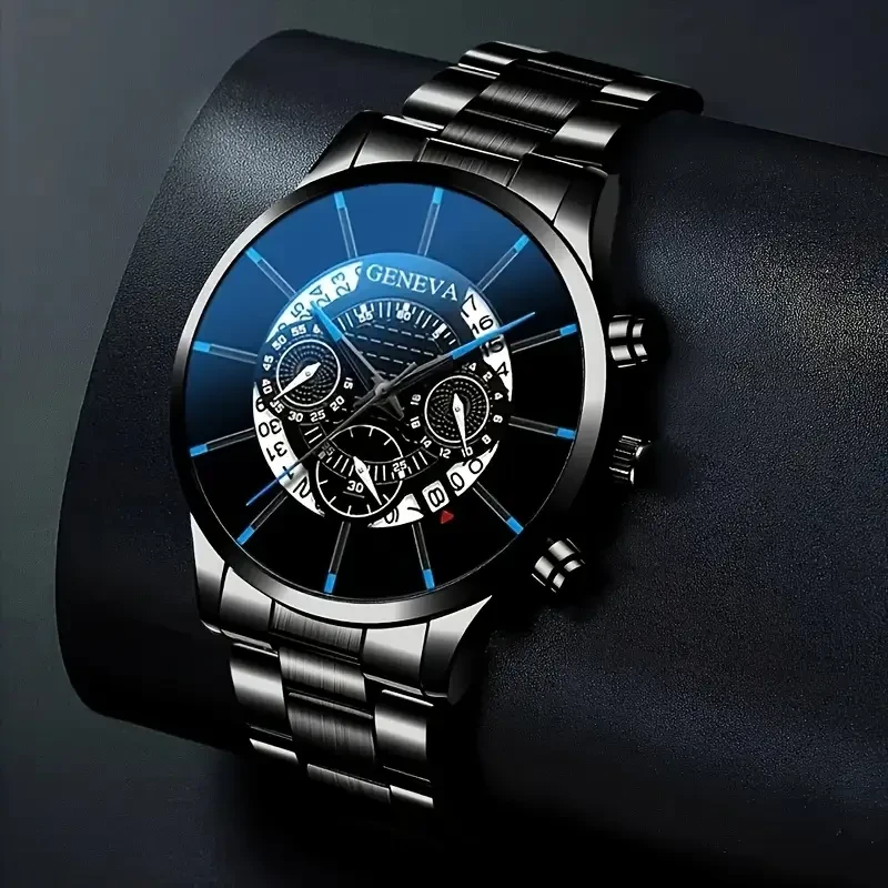 Men's Fashionable Quartz Watch - Sleek Stainless Steel Case with Blue Dial & Luminous Hands - Casual Business