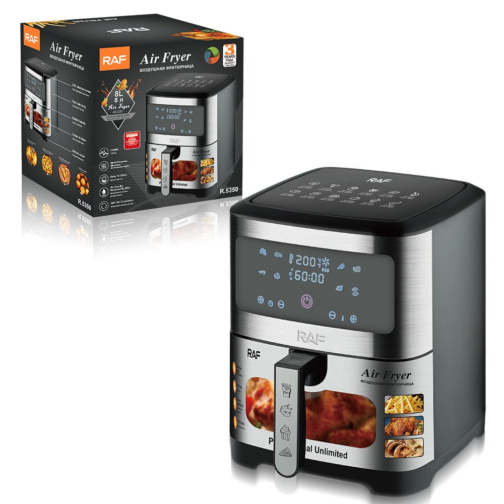 Electric Hot Air Fryer 8 L Powerful Touch Screen Stainless Steel Non-stick Home Use Air Fryer