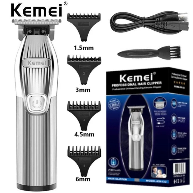 Professional Men'S Electric Hair Clippers Kemei KM-I32 High Quality USB Rechargeable Metal Men'S Hair Clipper