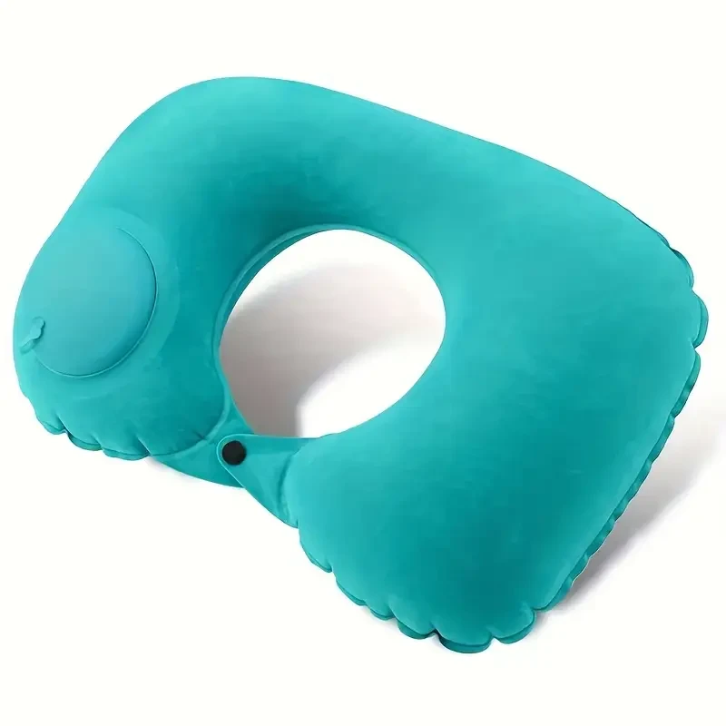 1pc Contemporary Velvet U-Shaped Inflatable Neck Pillow, Automatic Neck Support, Portable, Multi-Position
